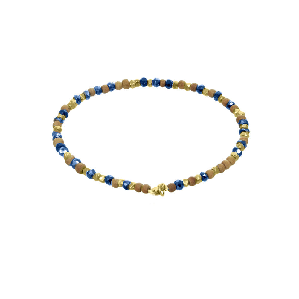 Wood and Lapis Lazuli Beaded Bracelet