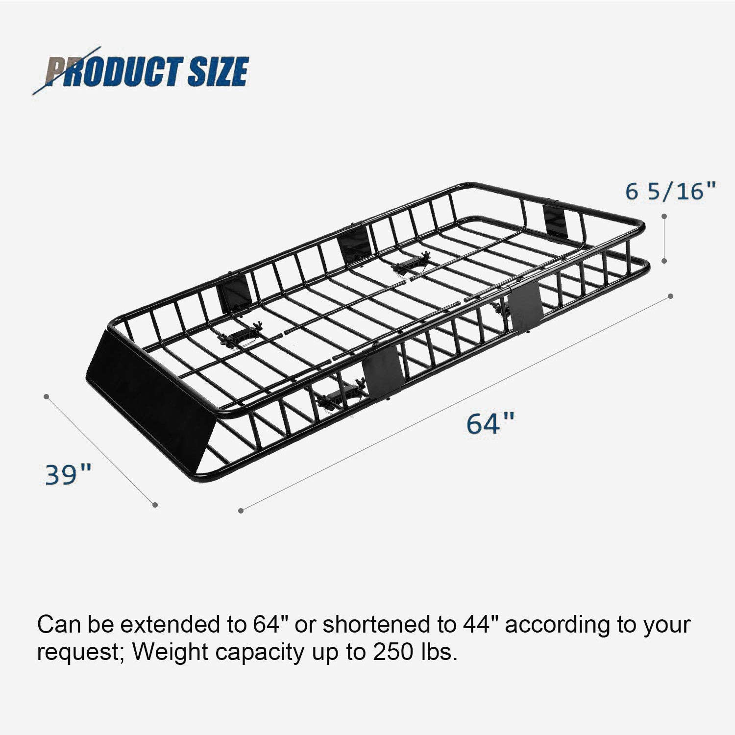 64"(L) x 39"(W) x 6'(H) Universal Roof Rack Cargo with 250lb Capacity