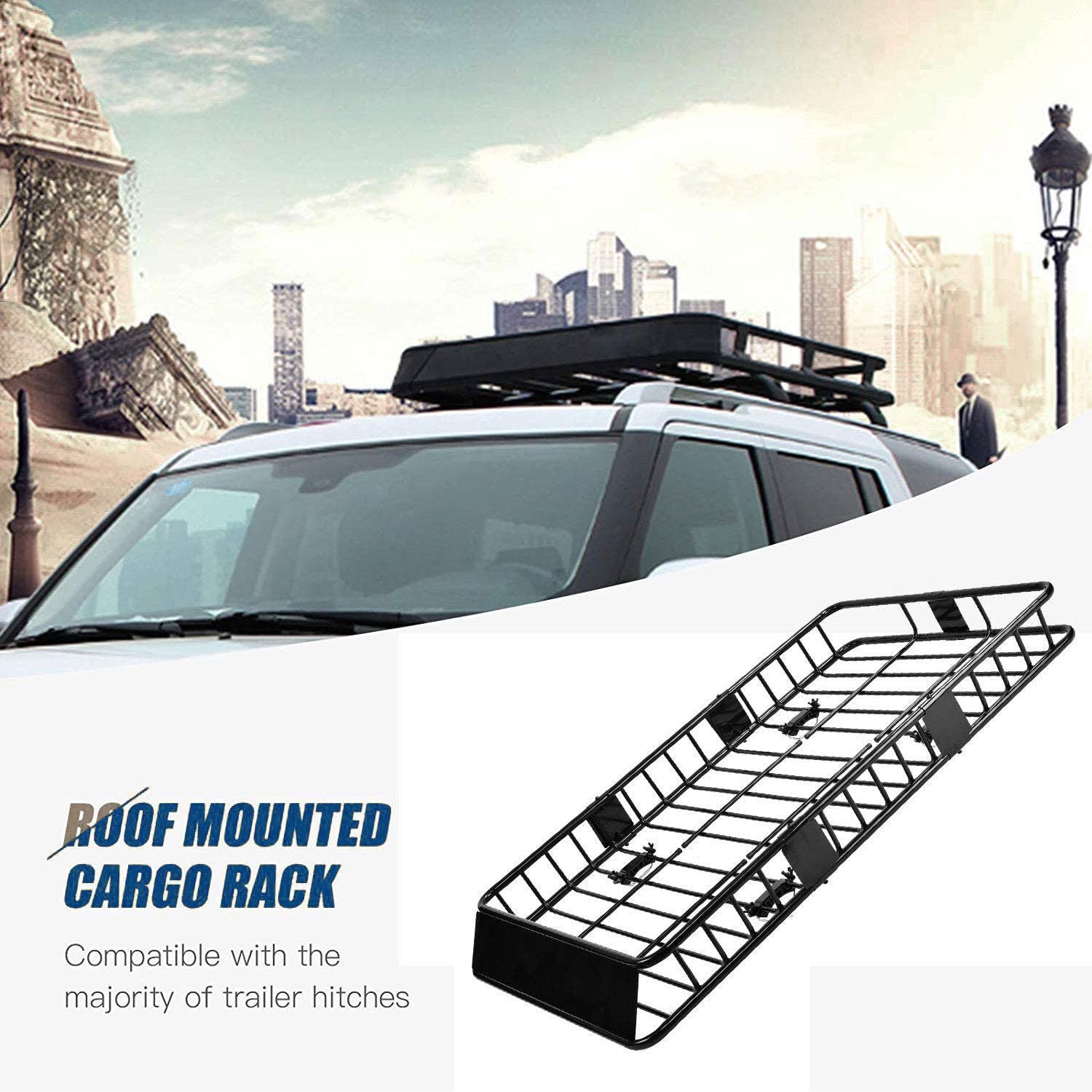 64"(L) x 39"(W) x 6'(H) Universal Roof Rack Cargo with 250lb Capacity