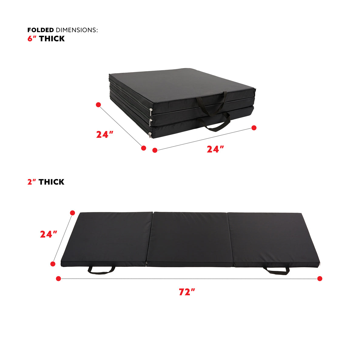 Tri-Folding Exercise Gymnastics Mat - Extra Thick with Carry Handles