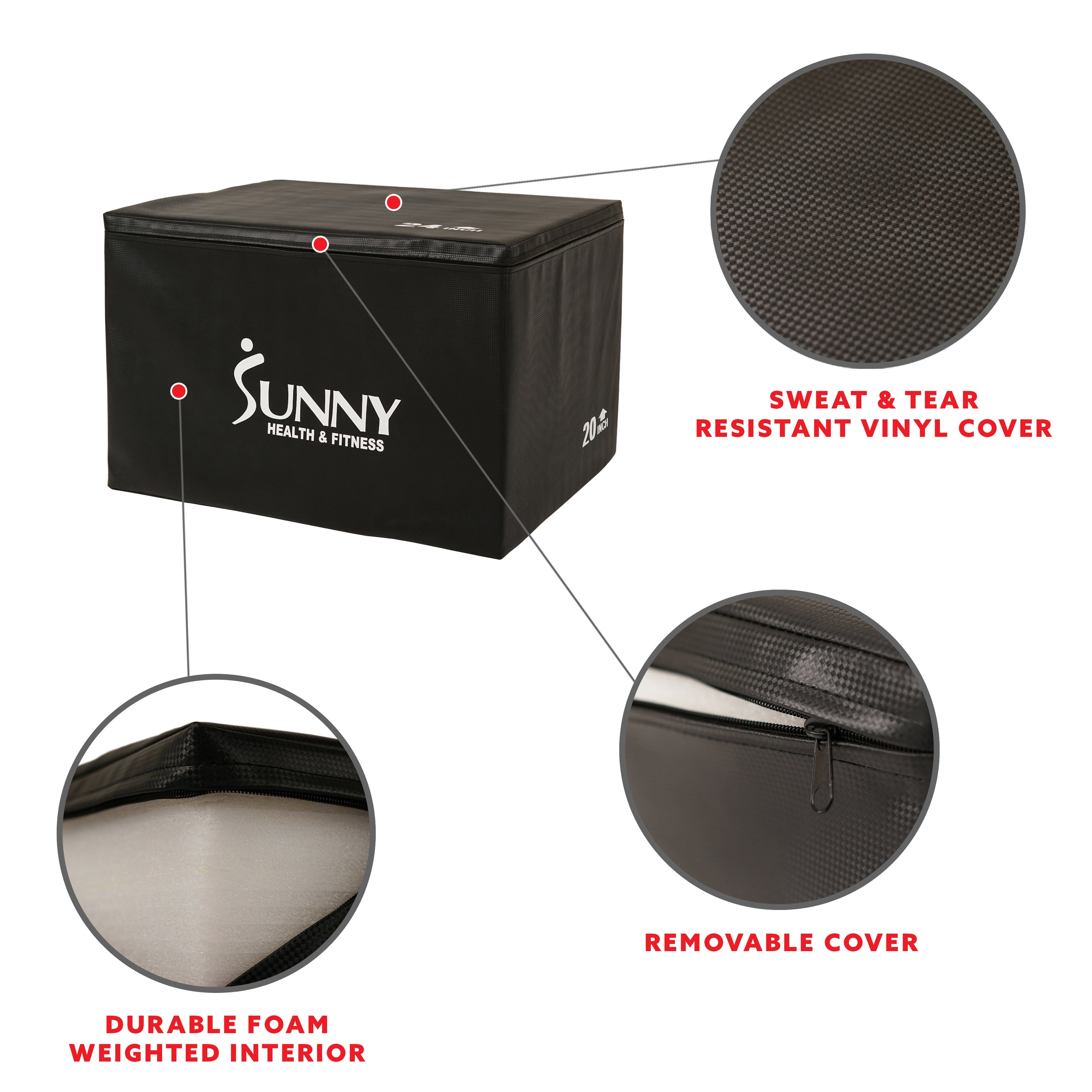 Foam Plyo Box, 440 lb Weight Capacity w/ 3 in 1 Height Adjustment - 30"/24"/20"