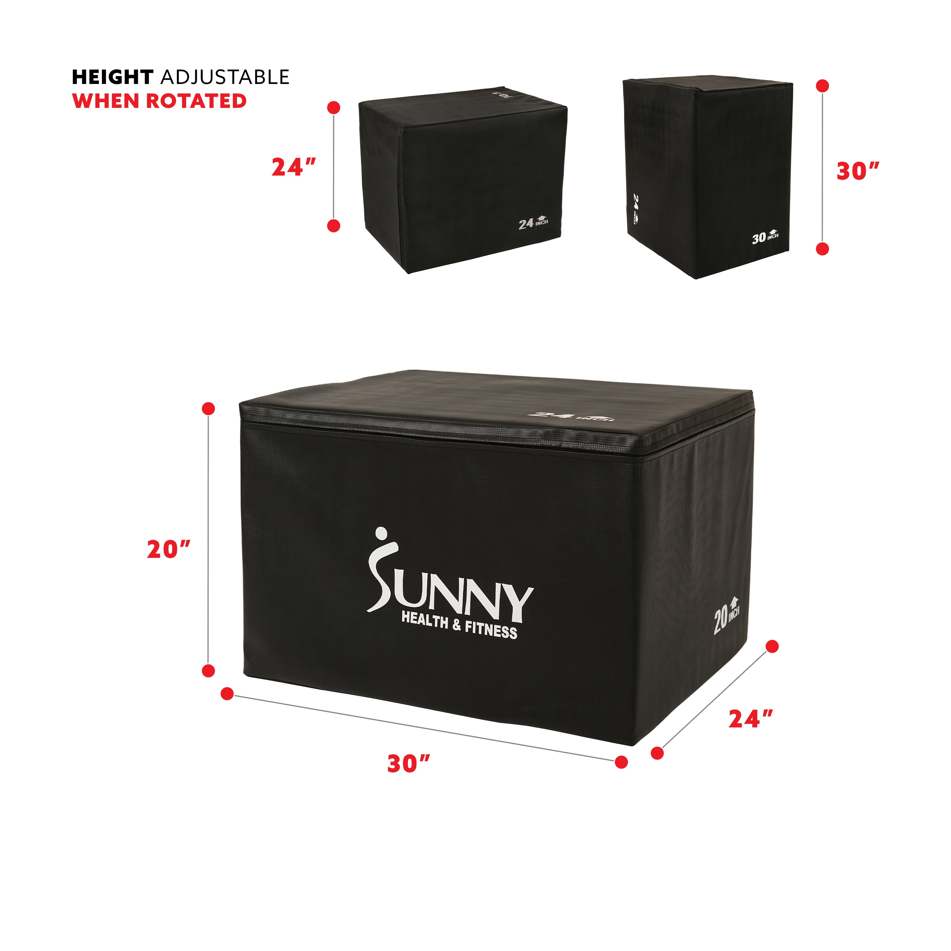 Foam Plyo Box, 440 lb Weight Capacity w/ 3 in 1 Height Adjustment - 30"/24"/20"