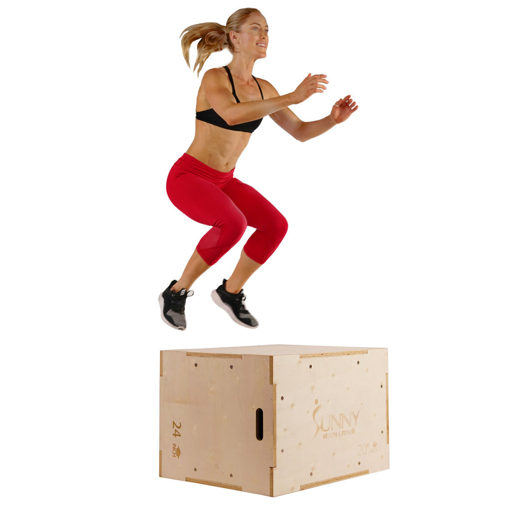 Wood Plyo Box w/ Removable Cover, 500 lb Weight Capacity & 3 in 1 Height Adjustment - 30"/24"/20"
