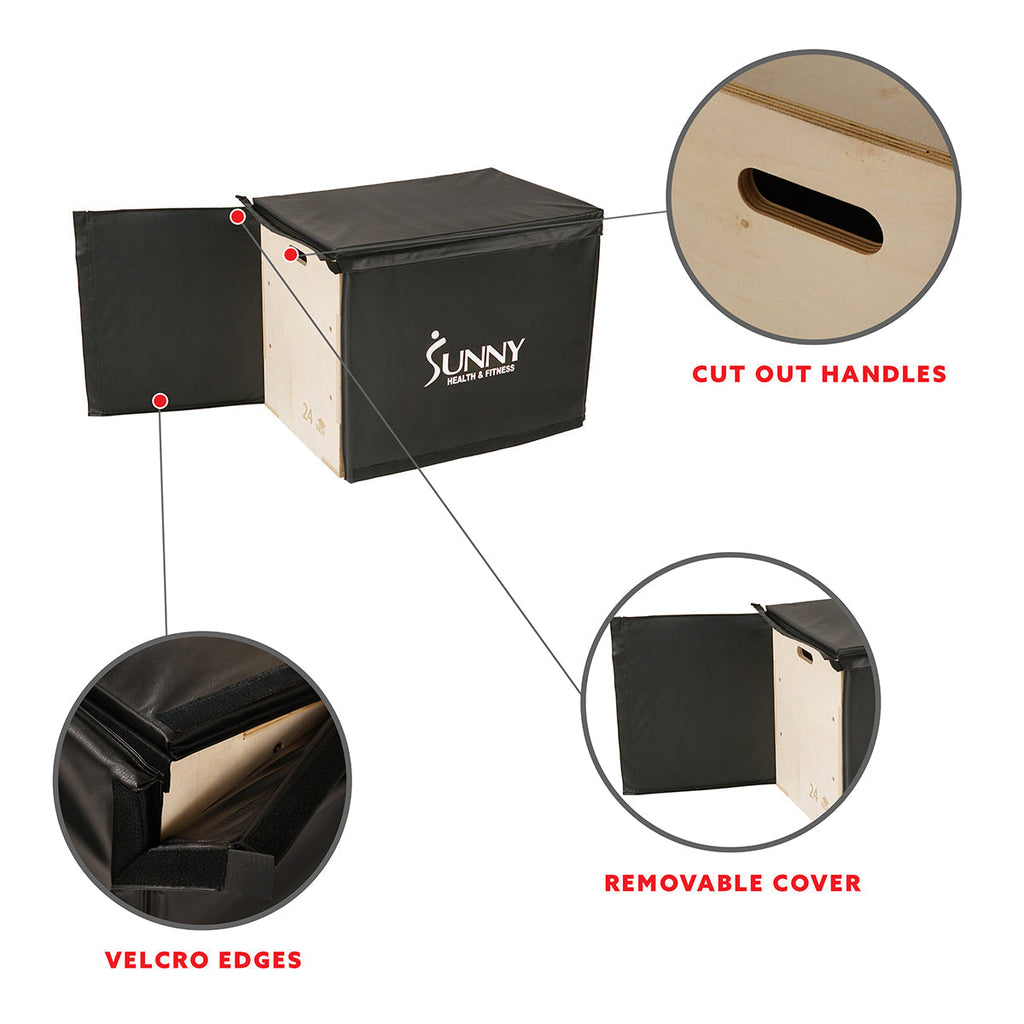 Wood Plyo Box w/ Removable Cover, 500 lb Weight Capacity & 3 in 1 Height Adjustment - 30"/24"/20"