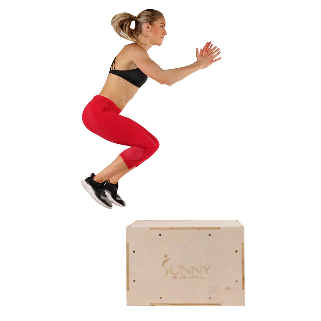 Wood Plyo Box w/ Removable Cover, 500 lb Weight Capacity & 3 in 1 Height Adjustment - 30"/24"/20"