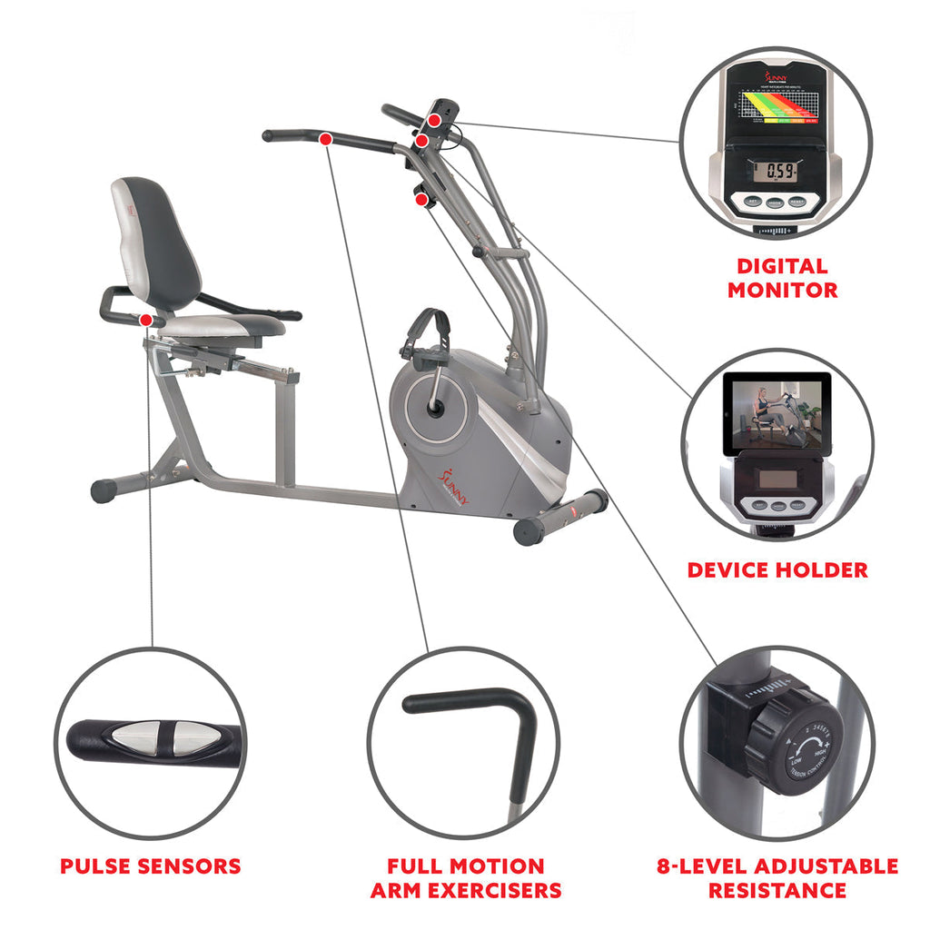 Cross Trainer Magnetic Recumbent Bike with Arm Exercisers