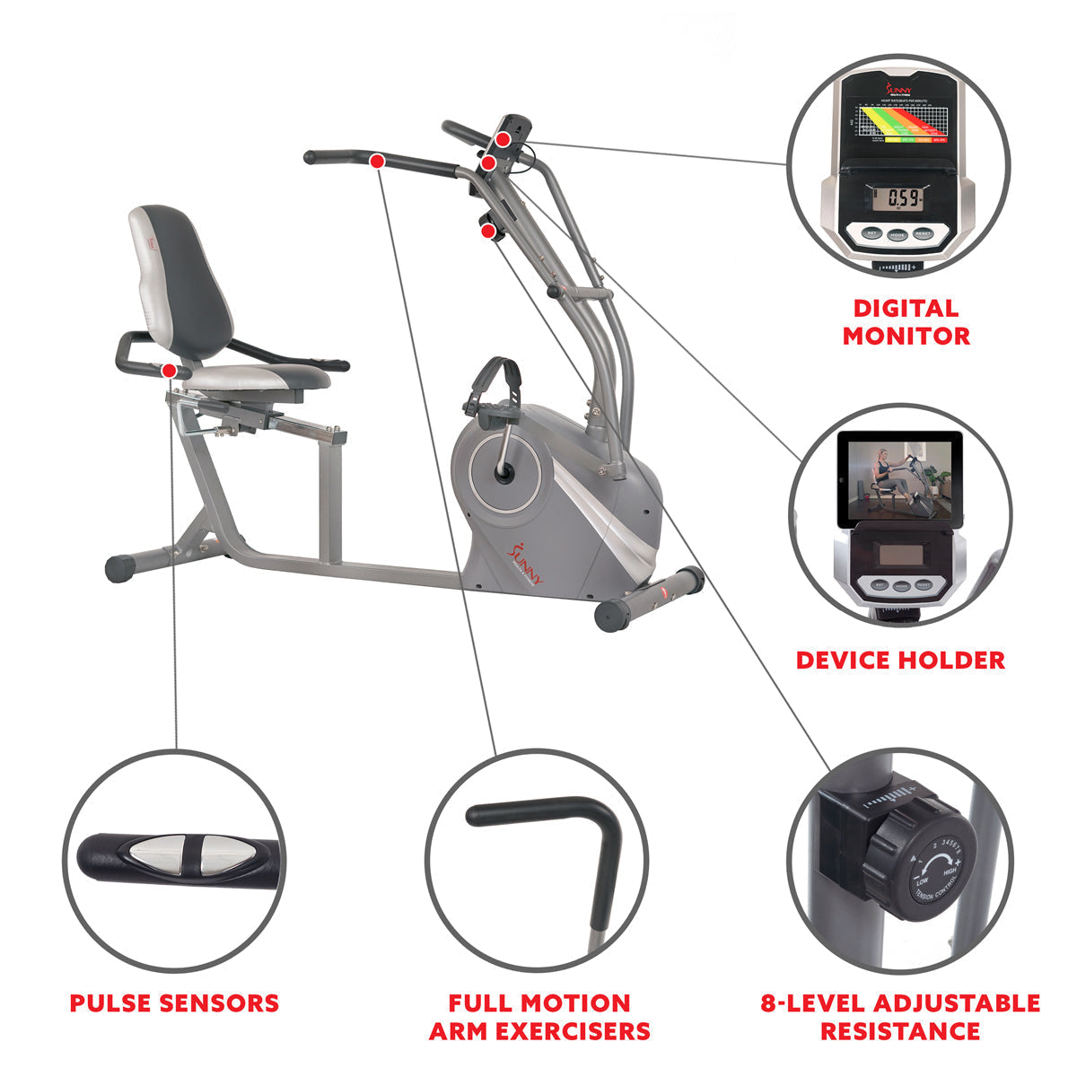 Cross Trainer Magnetic Recumbent Bike with Arm Exercisers