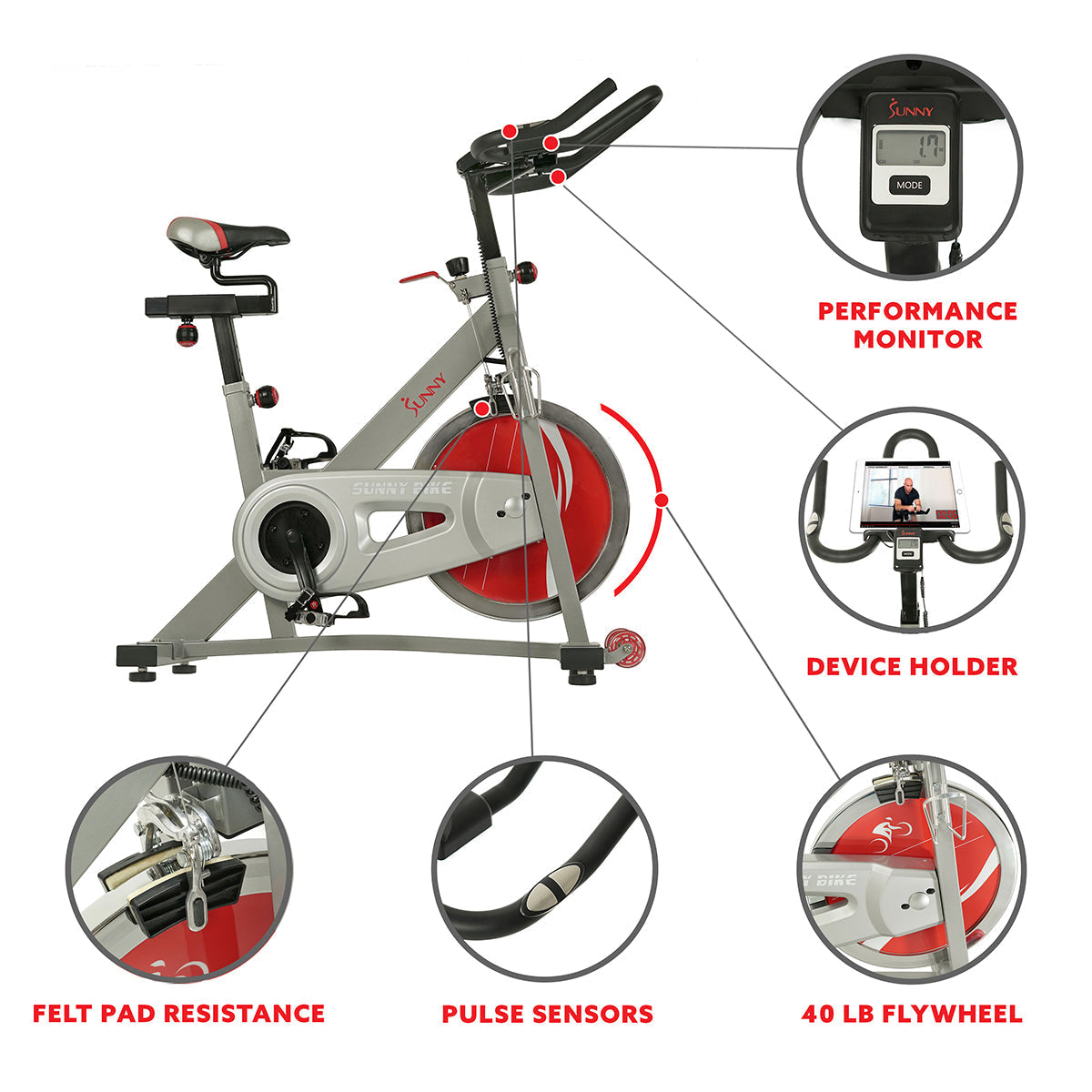 Fitness Pro II Indoor Cycling Bike with Device Mount and Advanced Display