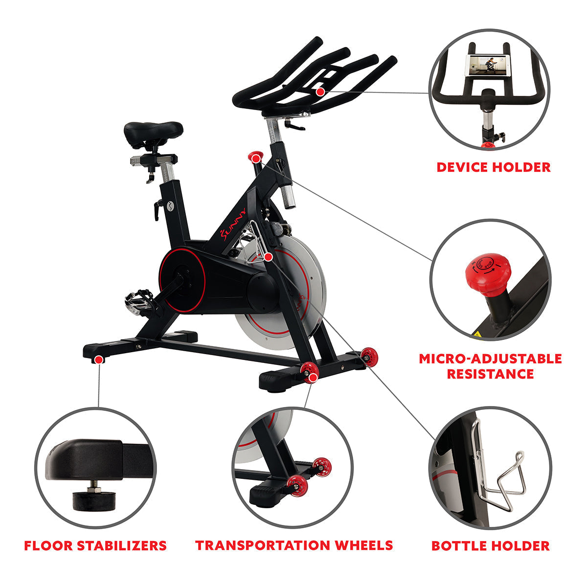 Magnetic Belt Drive Indoor Cycling Bike w/ High Weight Capacity and Device Holder