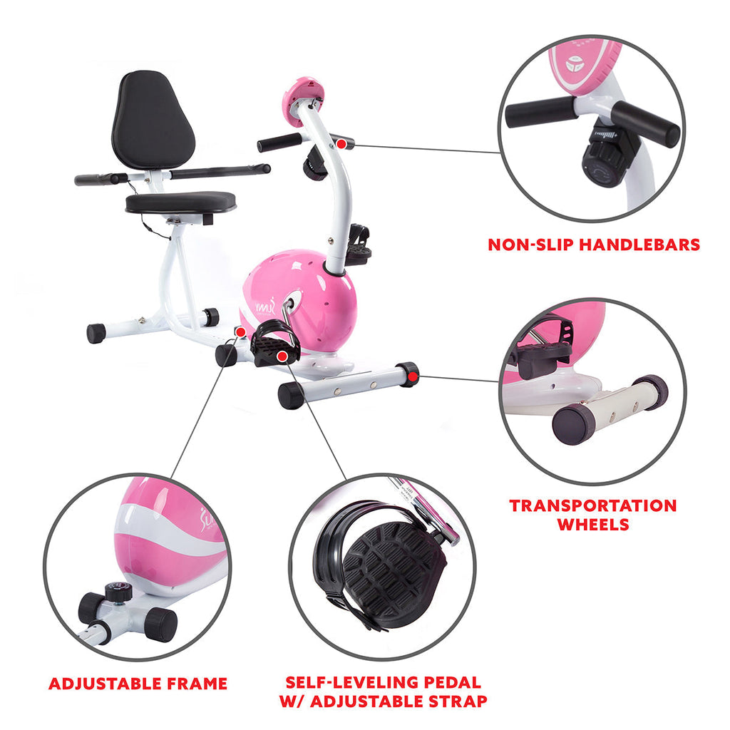 Magnetic Recumbent Bike Exercise Bike, 220lb Capacity, Monitor, Pulse Rate Monitoring