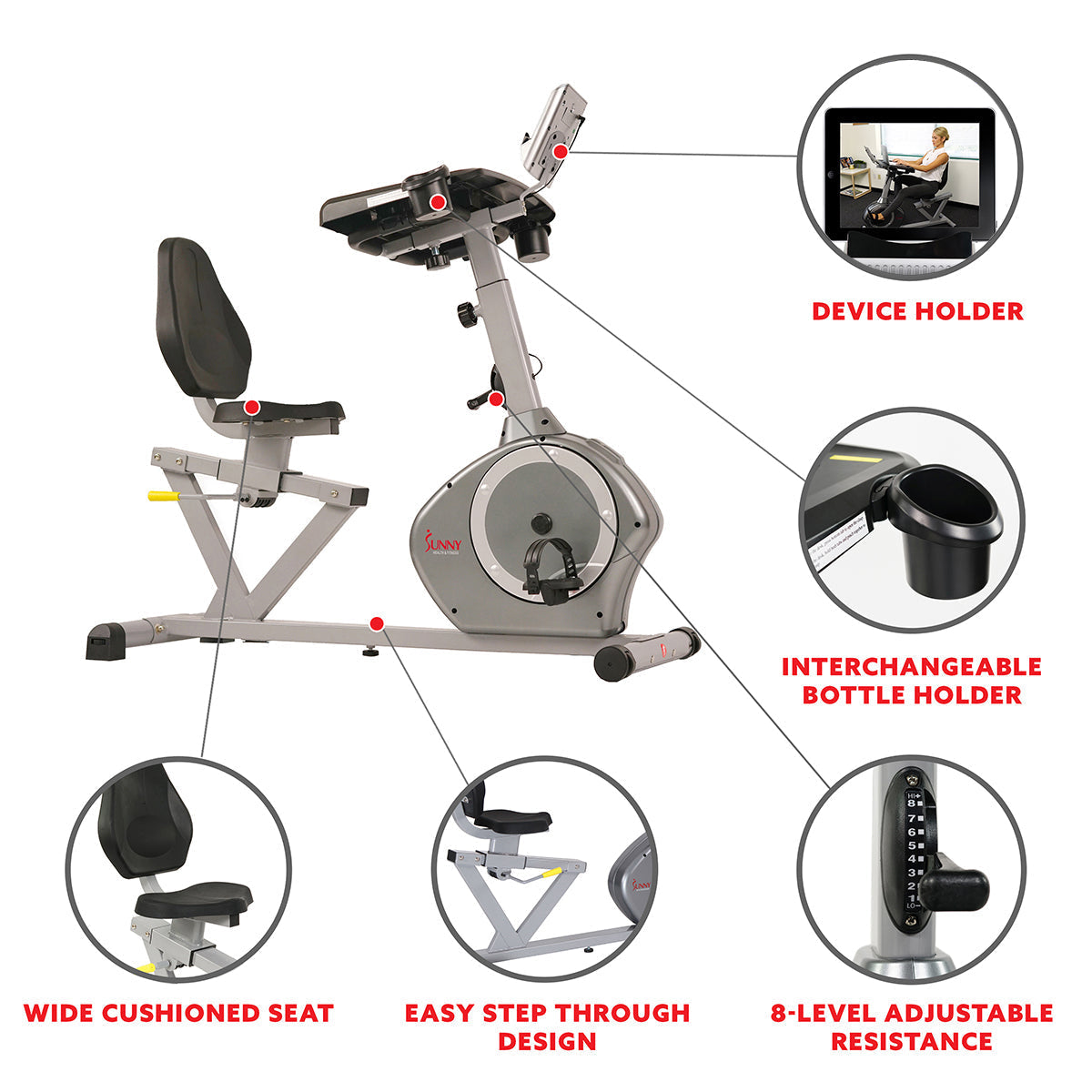 Magnetic Recumbent Desk Exercise Bike, 350lb High Weight Capacity, Monitor