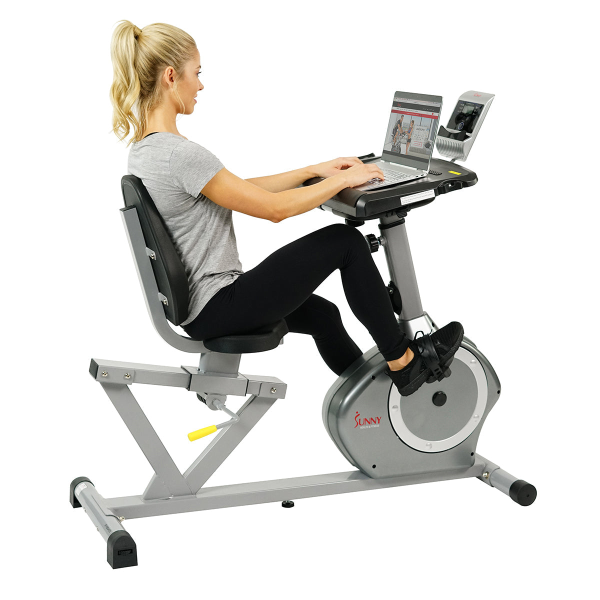 Magnetic Recumbent Desk Exercise Bike, 350lb High Weight Capacity, Monitor