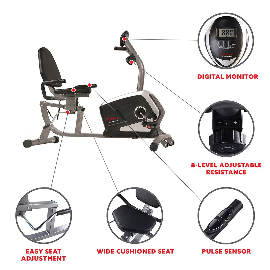 Magnetic Recumbent Exercise Bike, 300 lb Capacity & Easy Adjustable Seat