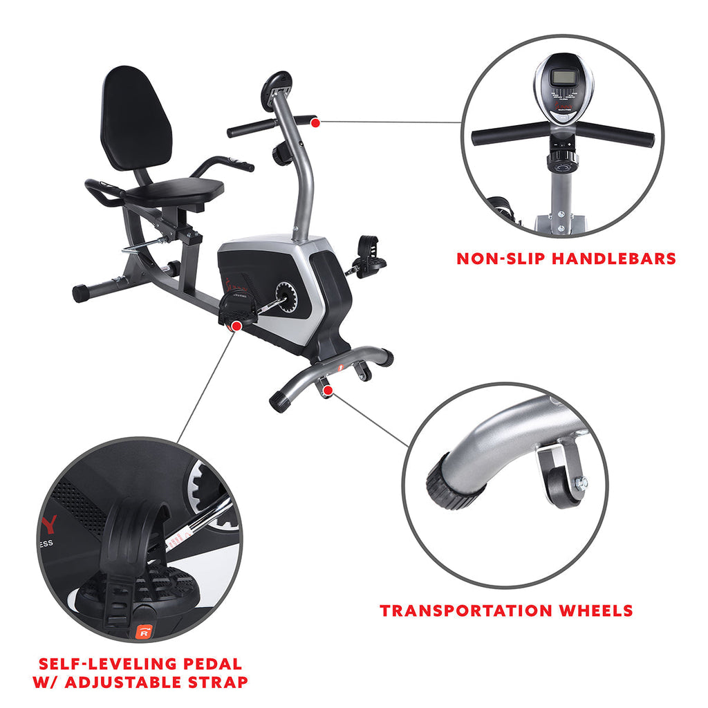 Magnetic Recumbent Exercise Bike, 300 lb Capacity & Easy Adjustable Seat