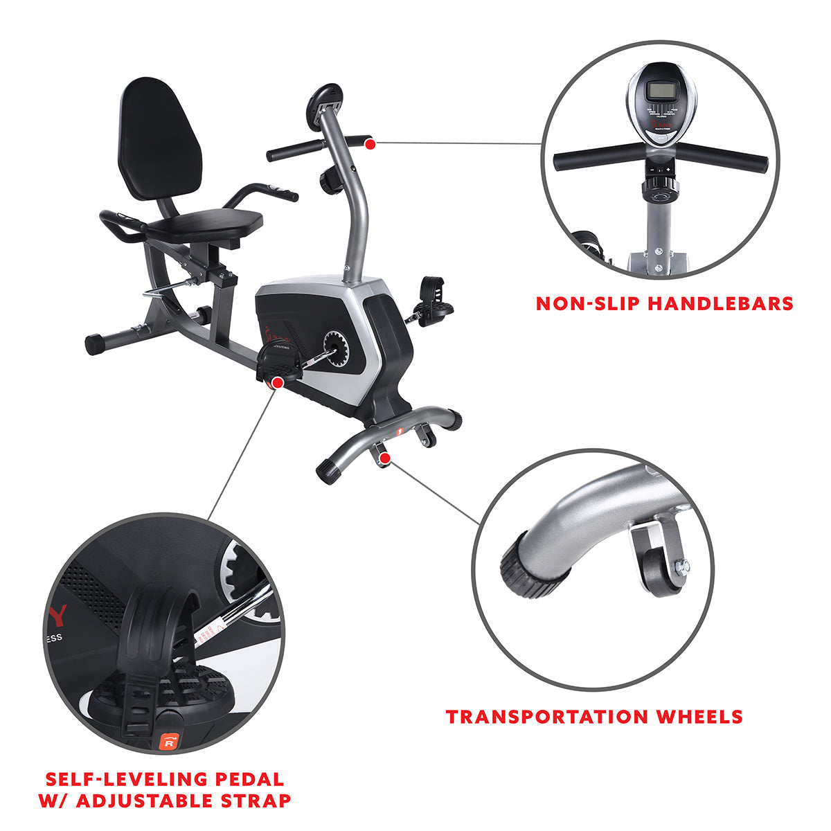 Magnetic Recumbent Exercise Bike, 300 lb Capacity & Easy Adjustable Seat