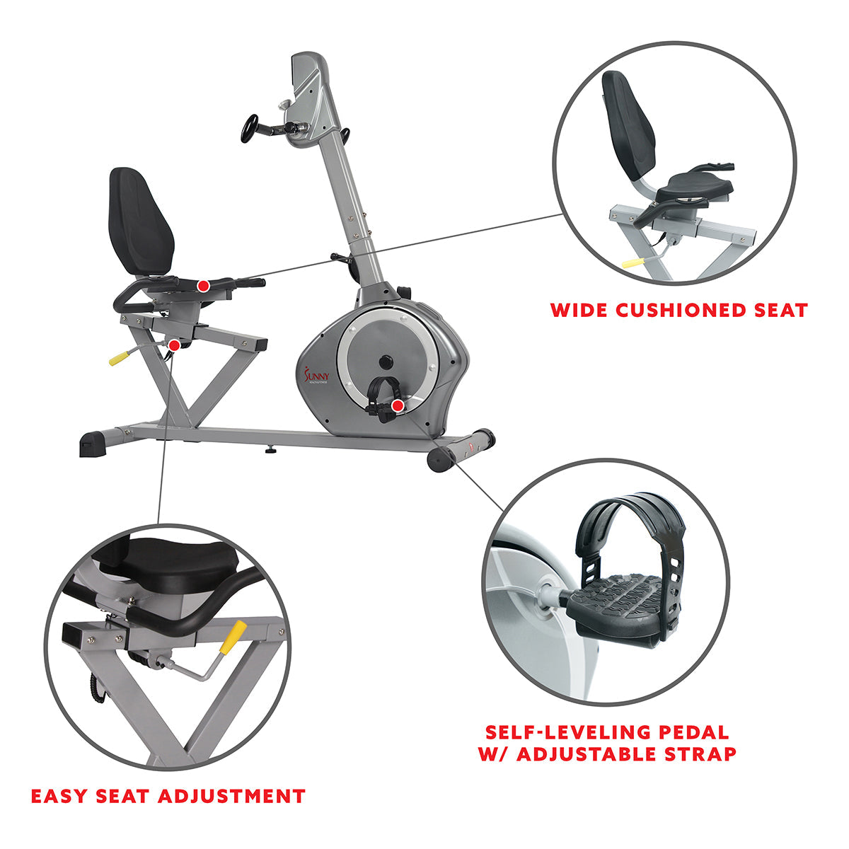 Magnetic Recumbent Exercise Bike, 350 lb High Weight Capacity, Arm Exercisers, Monitor, Pulse Rate