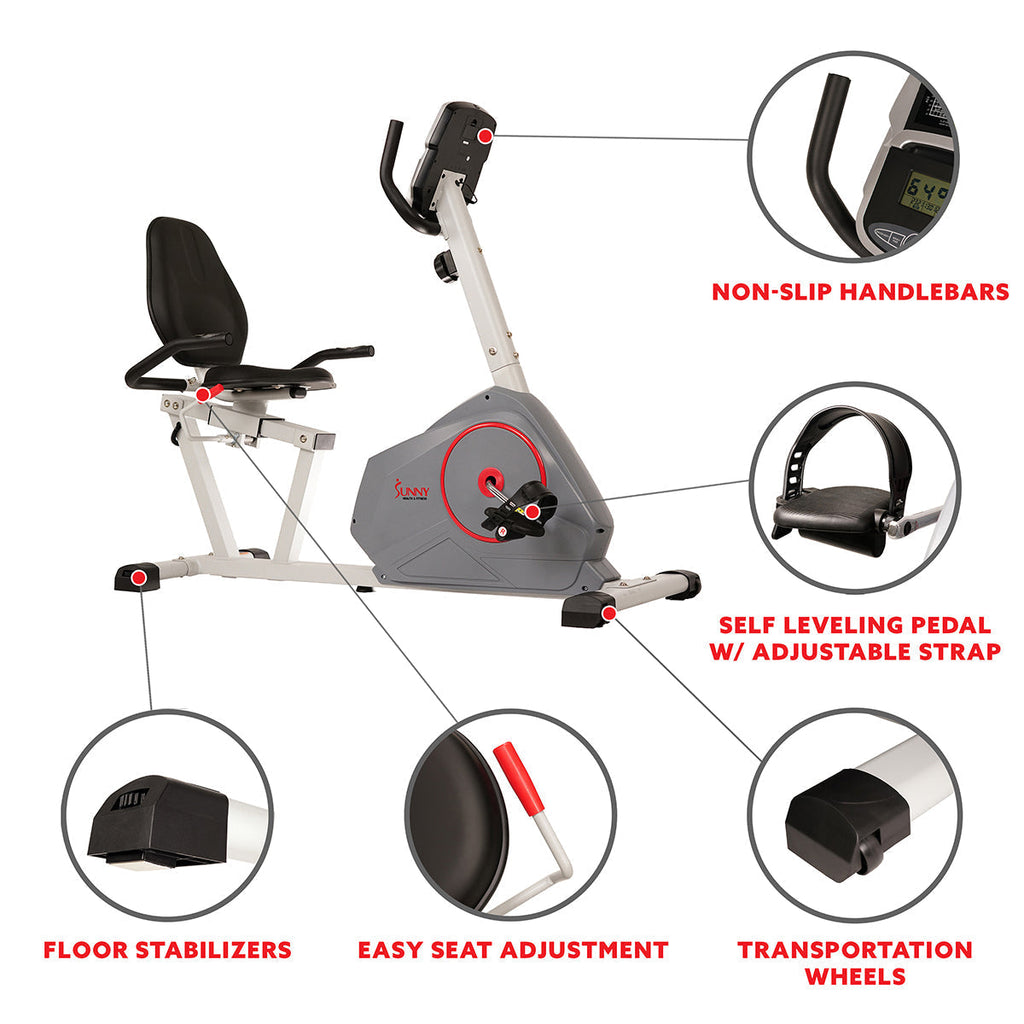 Magnetic Recumbent Exercise Bike with Silent Belt Drive, Performance Monitor, BMI Calculator