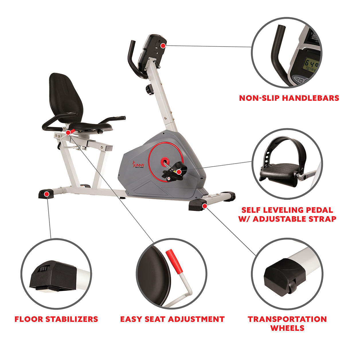Magnetic Recumbent Exercise Bike with Silent Belt Drive, Performance Monitor, BMI Calculator