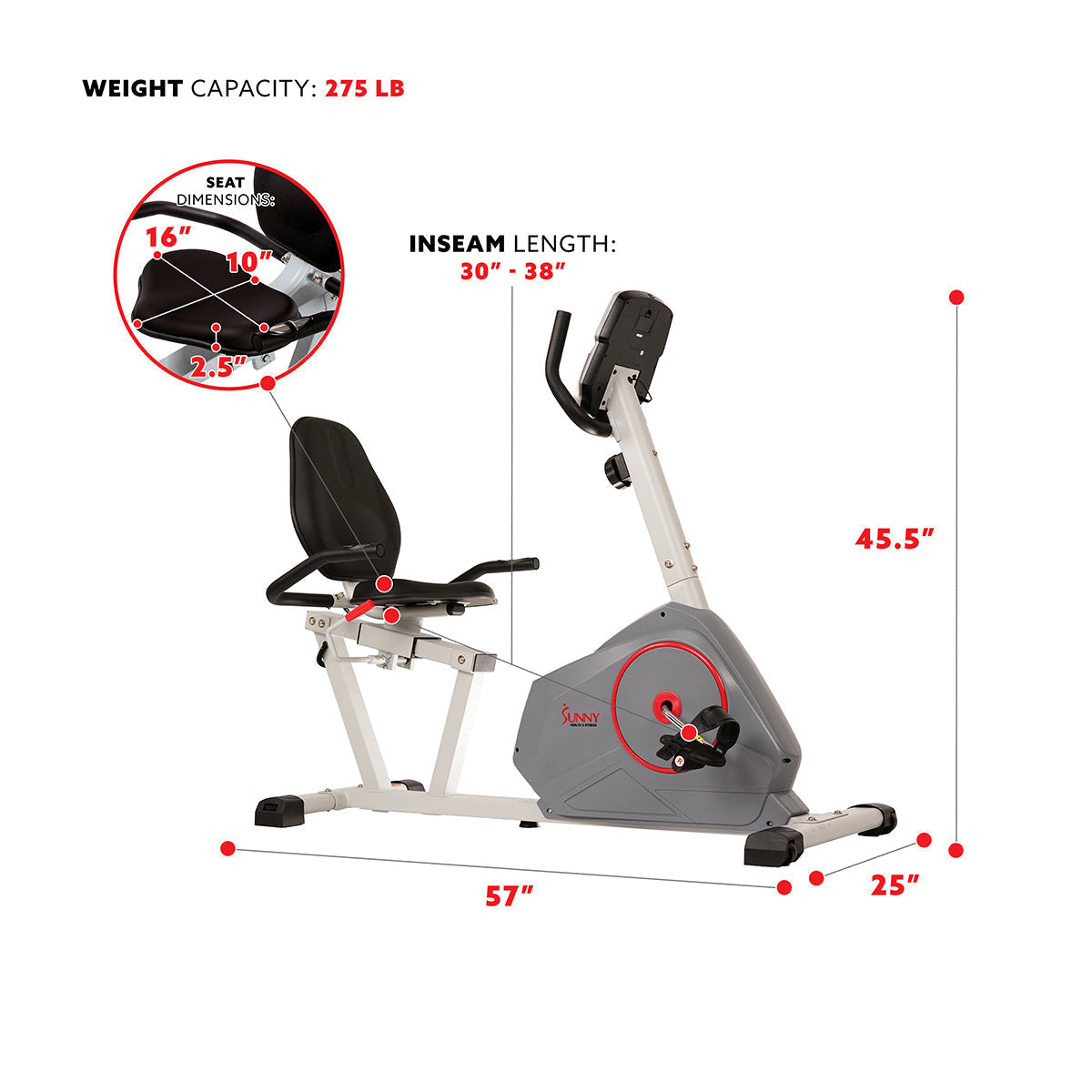 Magnetic Recumbent Exercise Bike with Silent Belt Drive, Performance Monitor, BMI Calculator