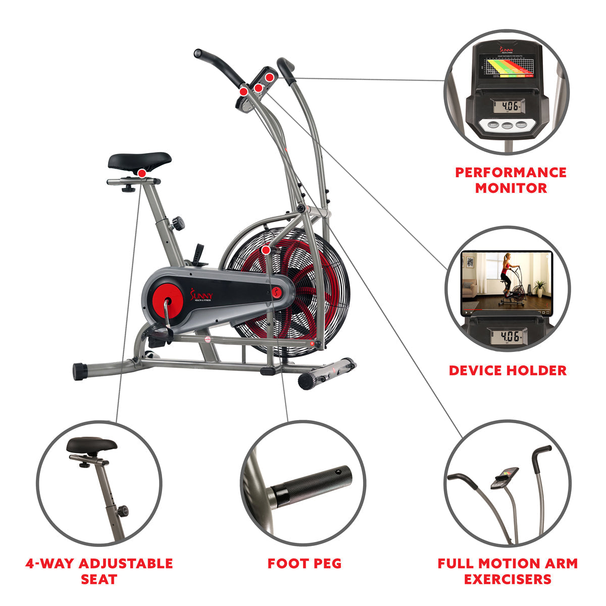 Motion Air Bike, Fan Exercise Bike with Unlimited Resistance and Device Holder