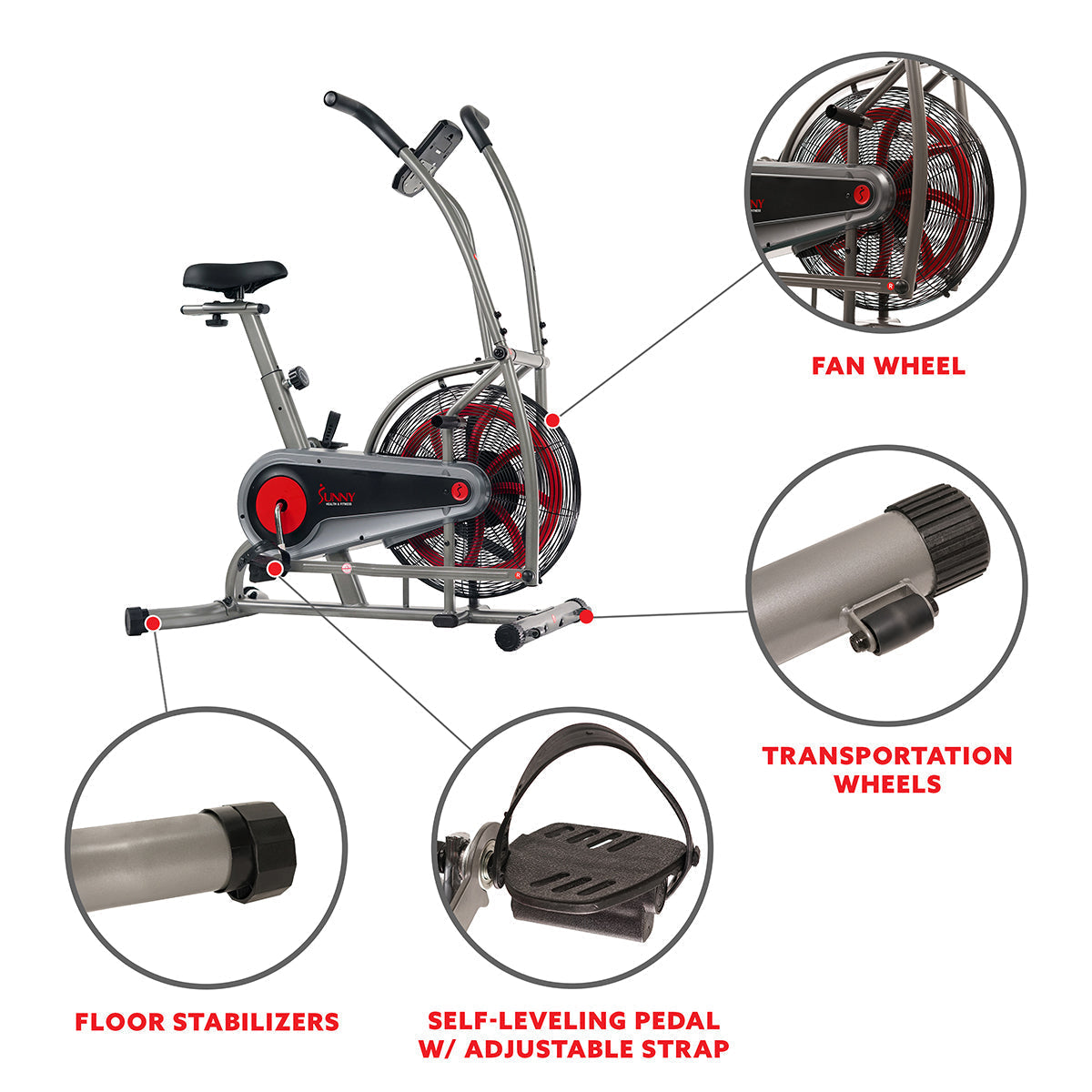 Motion Air Bike, Fan Exercise Bike with Unlimited Resistance and Device Holder