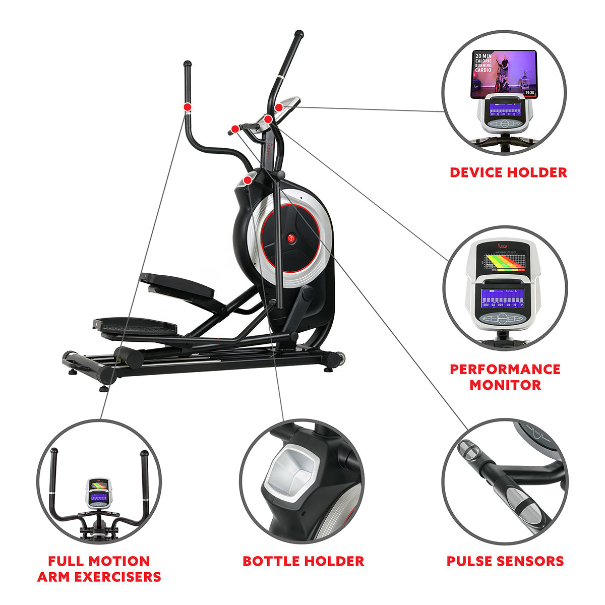 Motorized Elliptical Machine w/ Device Holder, Programmable Monitor and Heart Rate Monitoring