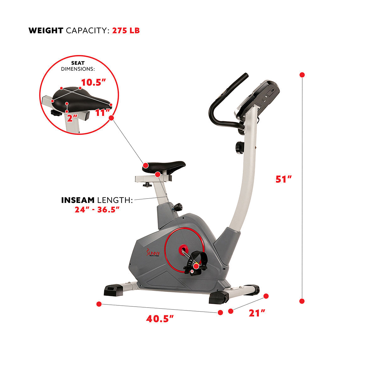 Upright Exercise Bike with Performance Monitor, Device Holder, 275 LB Max User Weight