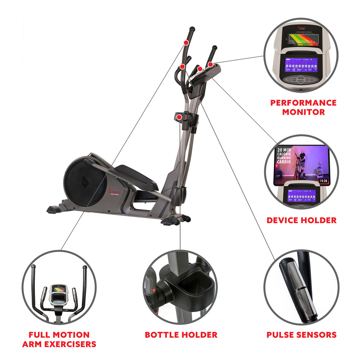 Magnetic Elliptical Machine w/ Device Holder, Programmable Monitor and Heart Rate Monitoring