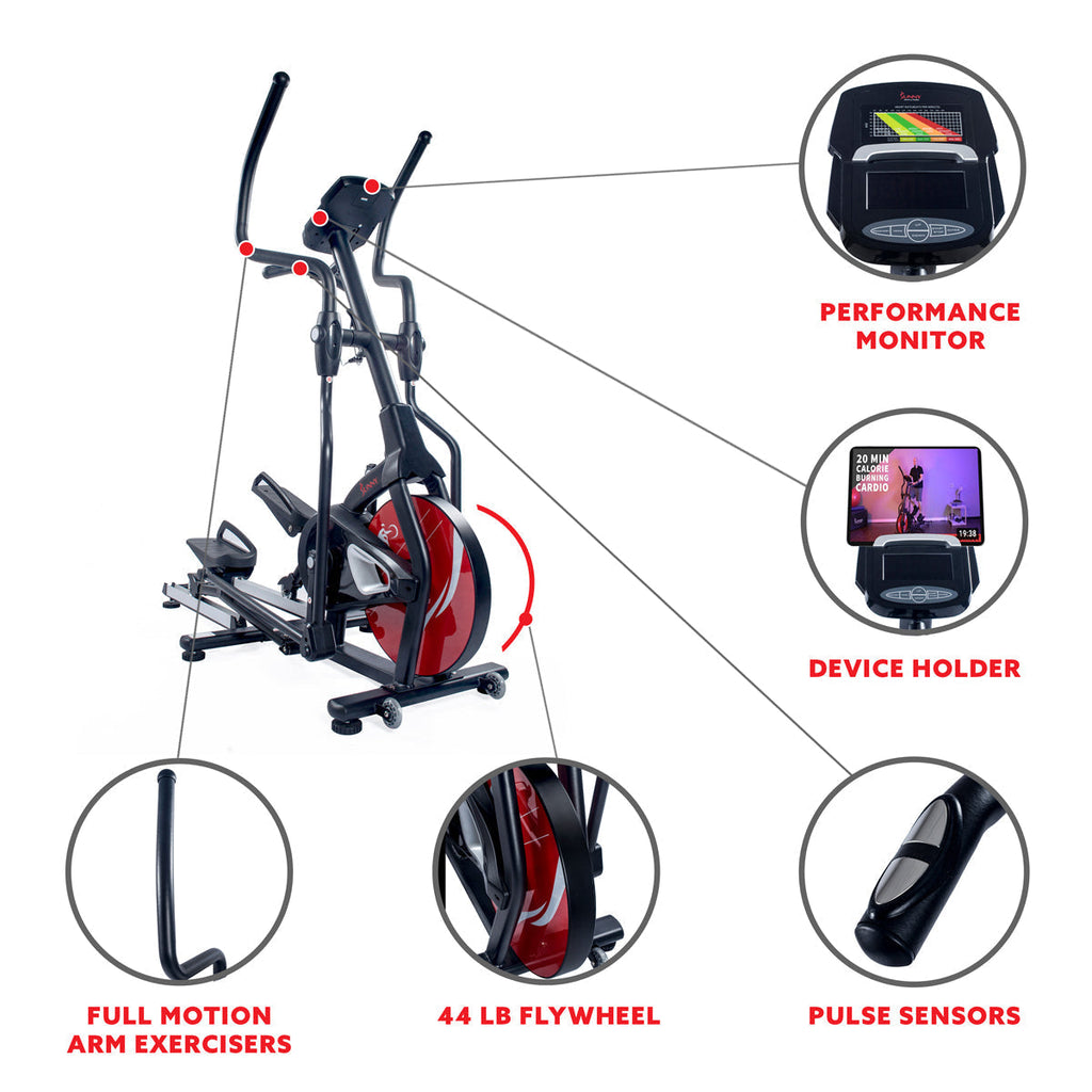 Magnetic Elliptical Machine w/ Device Holder, LCD Monitor and Heart Rate Monitoring - Stride Zone
