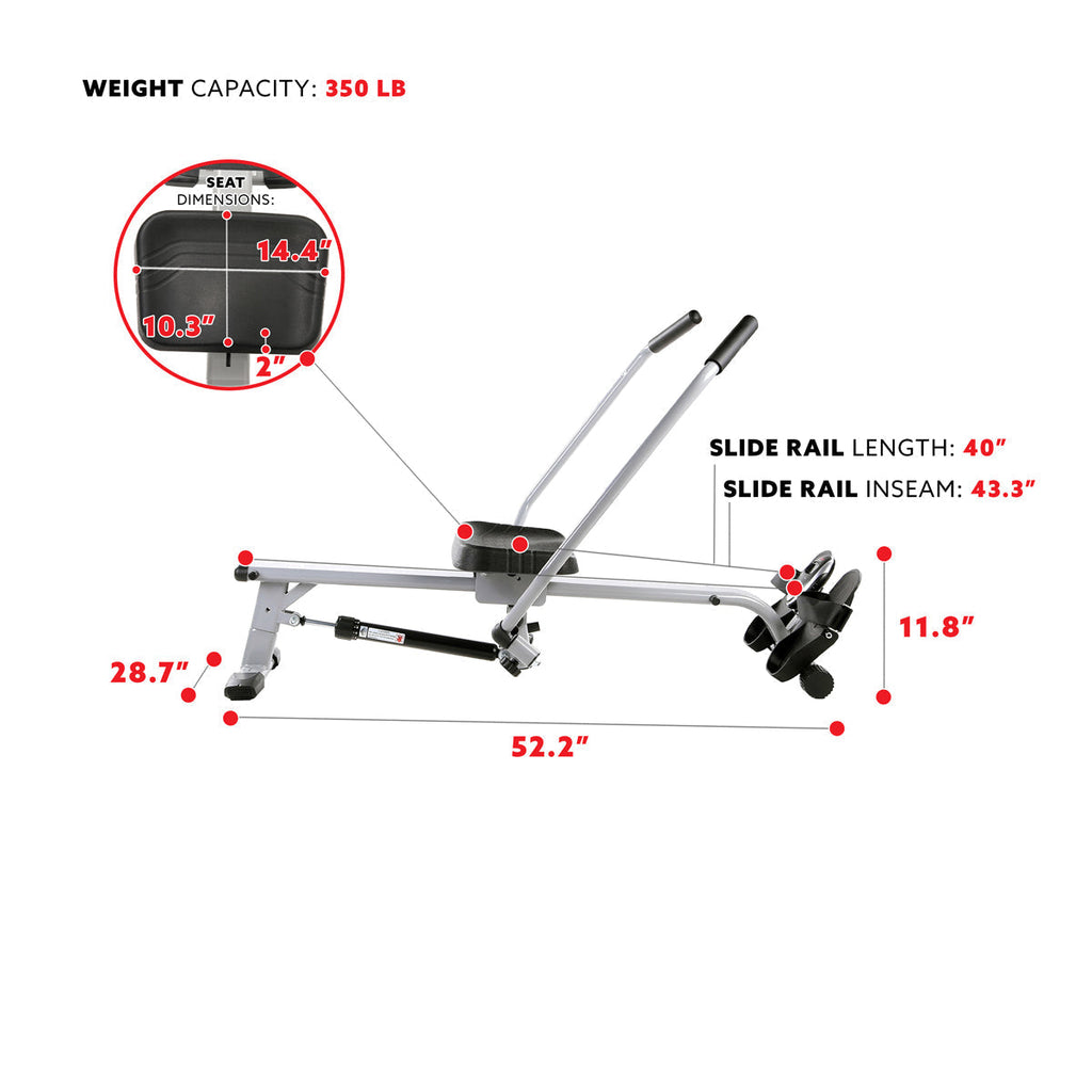 Full Motion Rowing Machine Rower w/ 350 lb Weight Capacity and LCD Monitor