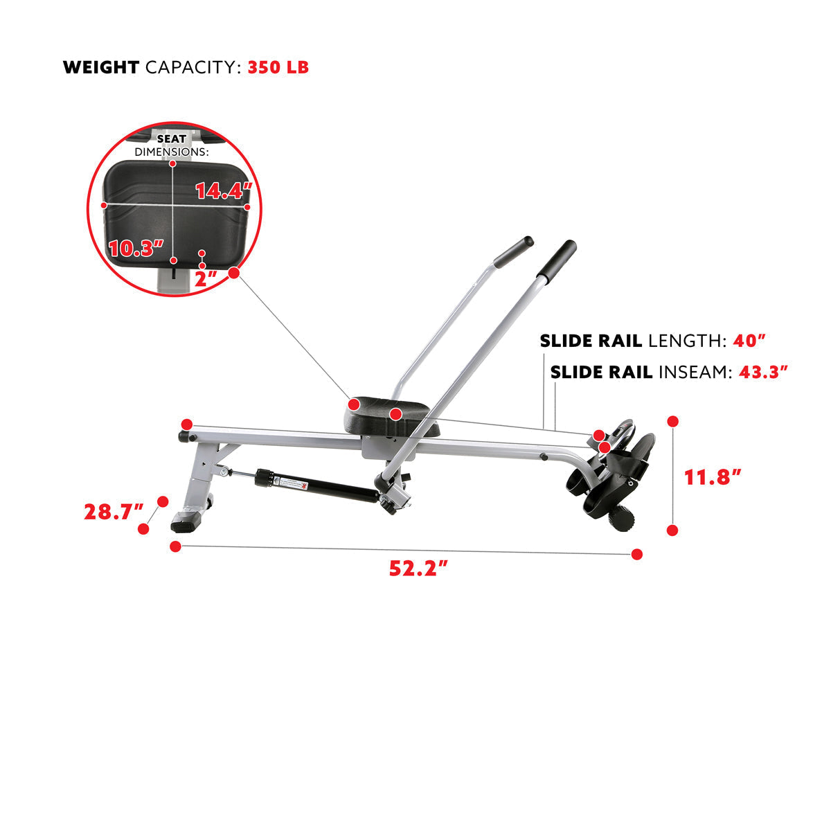 Full Motion Rowing Machine Rower w/ 350 lb Weight Capacity and LCD Monitor