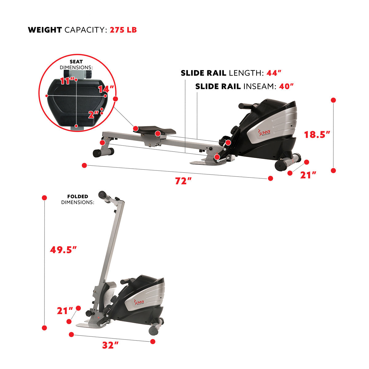 Dual Function Magnetic Rowing Machine Rower w/ LCD Monitor