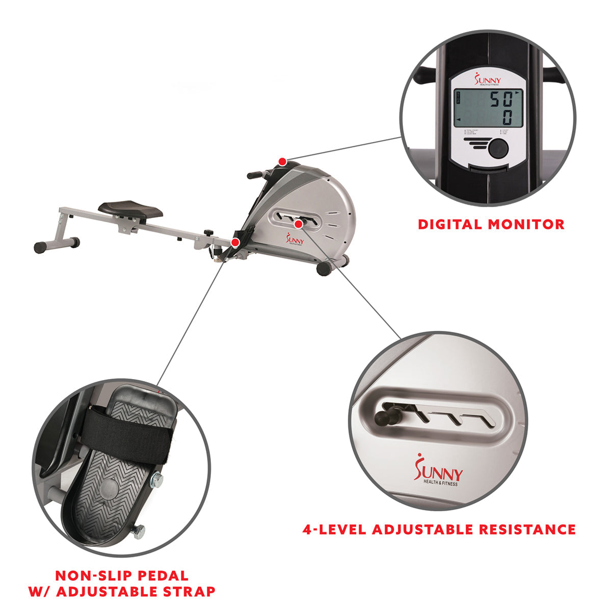 Elastic Cord Rowing Machine Rower w/ LCD Monitor