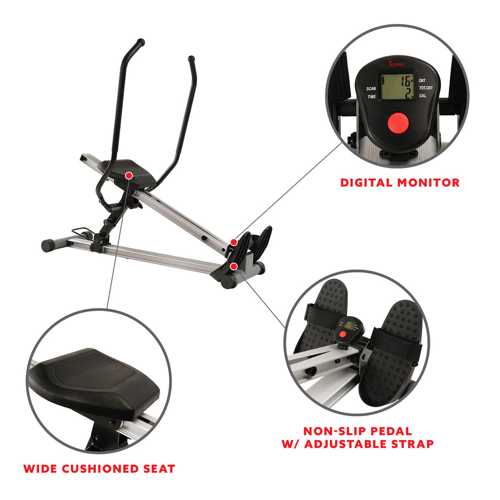 Incline Full Motion Rowing Machine Rower w/ 350 lb Weight Capacity and LCD Monitor