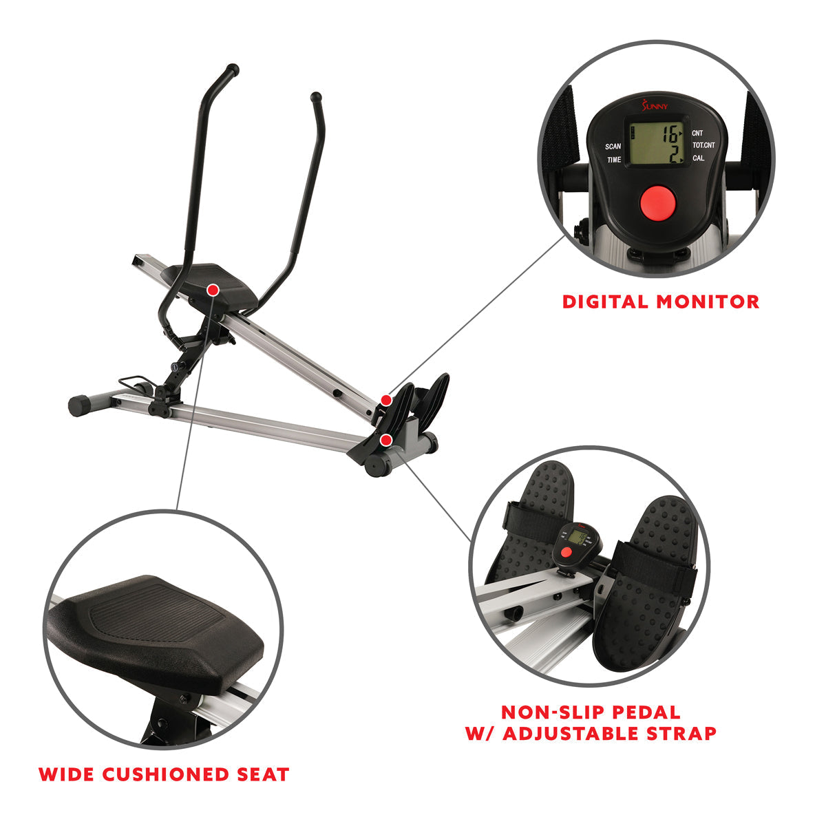Incline Full Motion Rowing Machine Rower w/ 350 lb Weight Capacity and LCD Monitor
