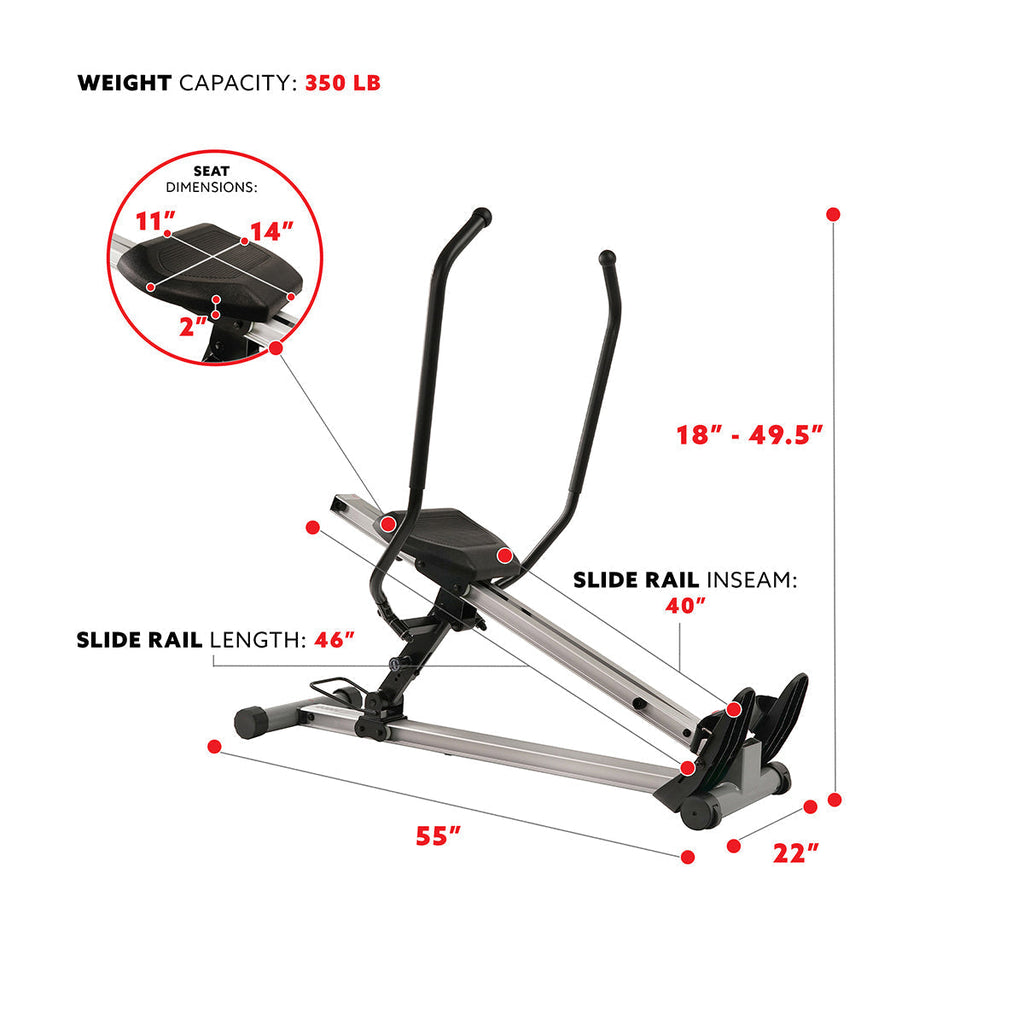 Incline Full Motion Rowing Machine Rower w/ 350 lb Weight Capacity and LCD Monitor