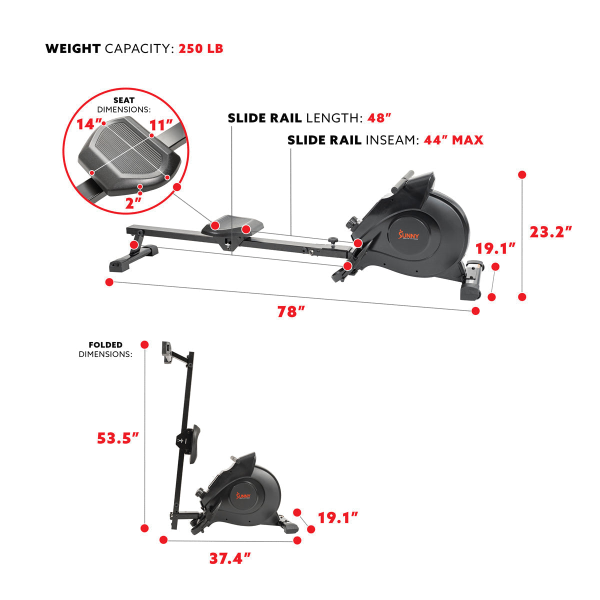 Magnetic Rowing Machine - Black