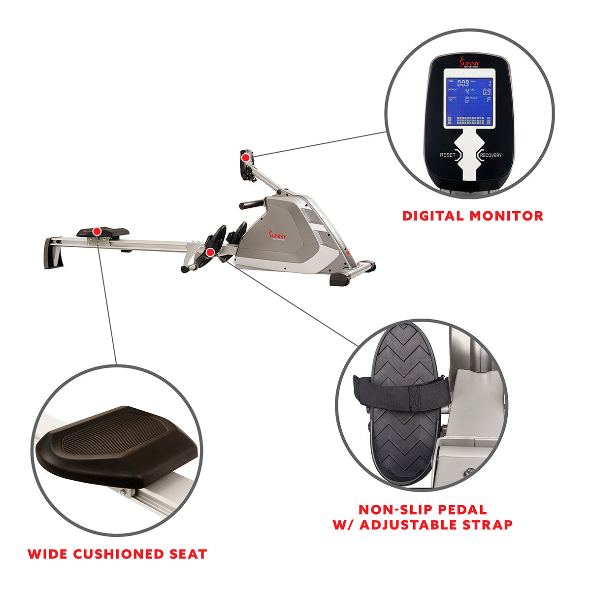 Magnetic Rowing Machine Rower w/ High Weight Capacity, Programmable Monitor