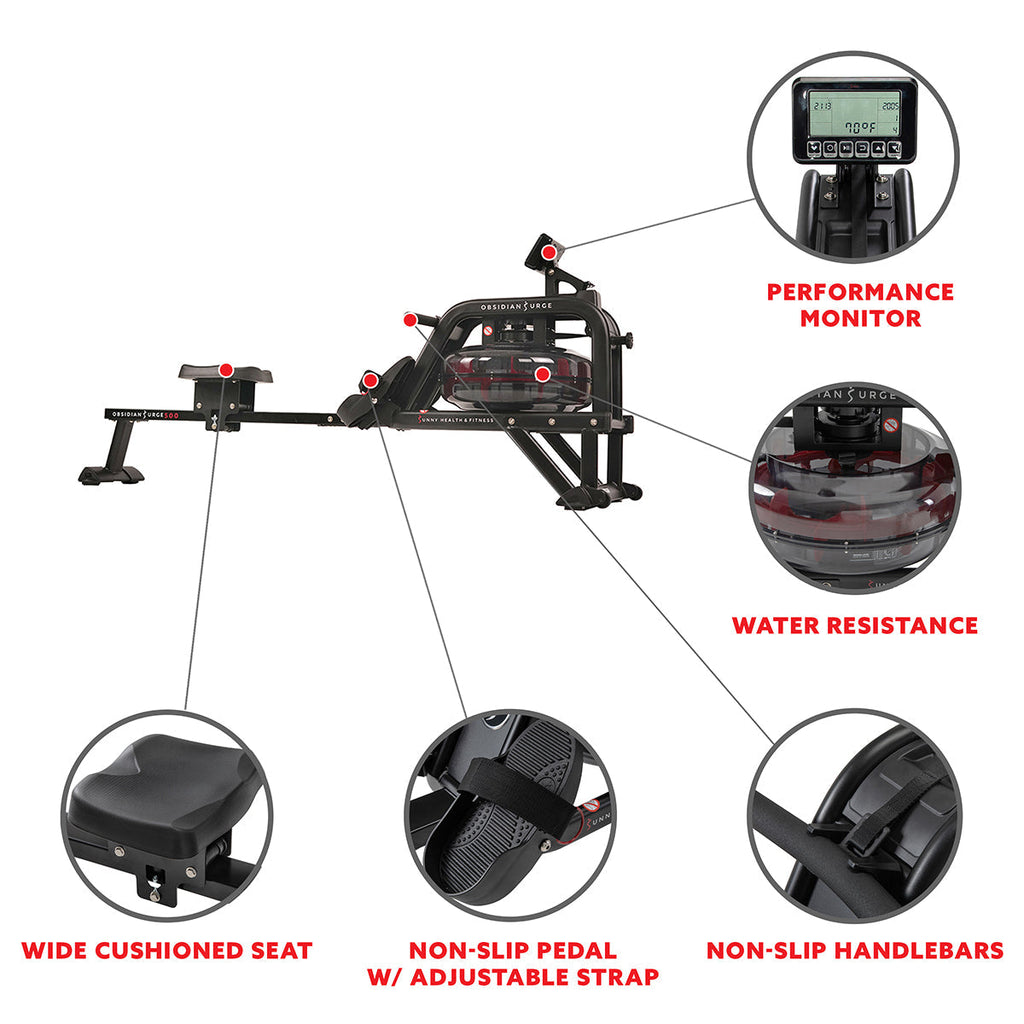 Obsidian Surge Water Rowing Machine Rower w/ LCD Monitor