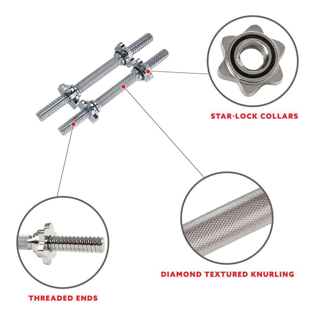 14 in Threaded Chrome Dumbbell Bar Pairs w/ Ring Collars