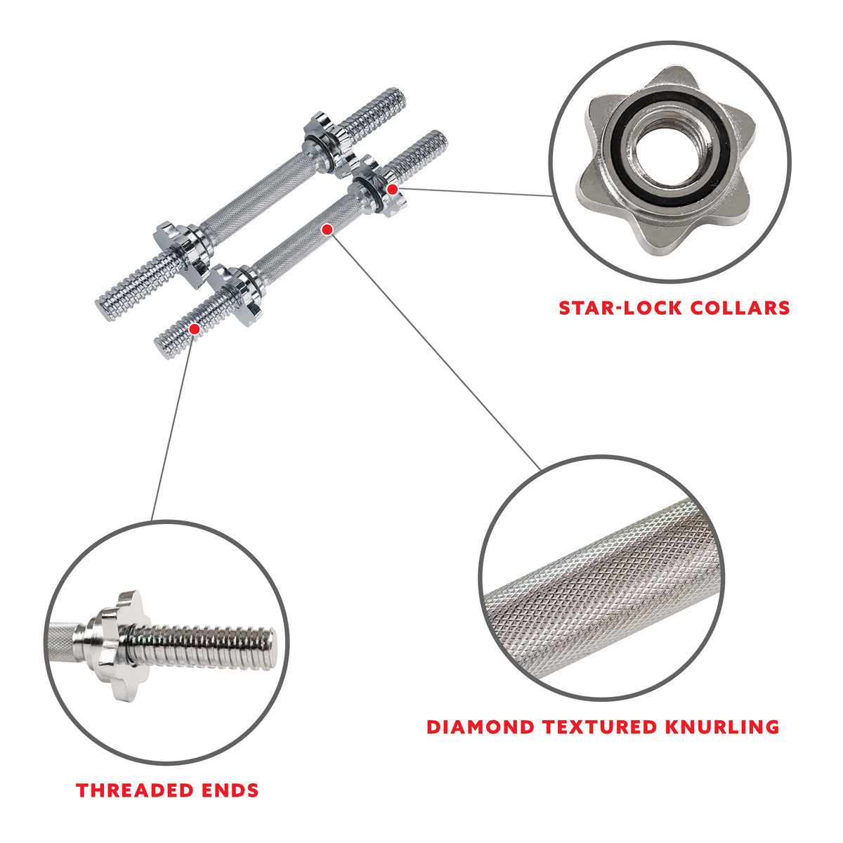 14 in Threaded Chrome Dumbbell Bar Pairs w/ Ring Collars