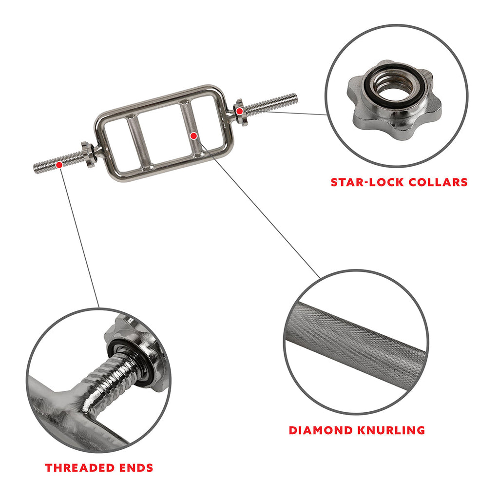 24 in Threaded Solid Chrome Tricep Bar w/ Ring Collars
