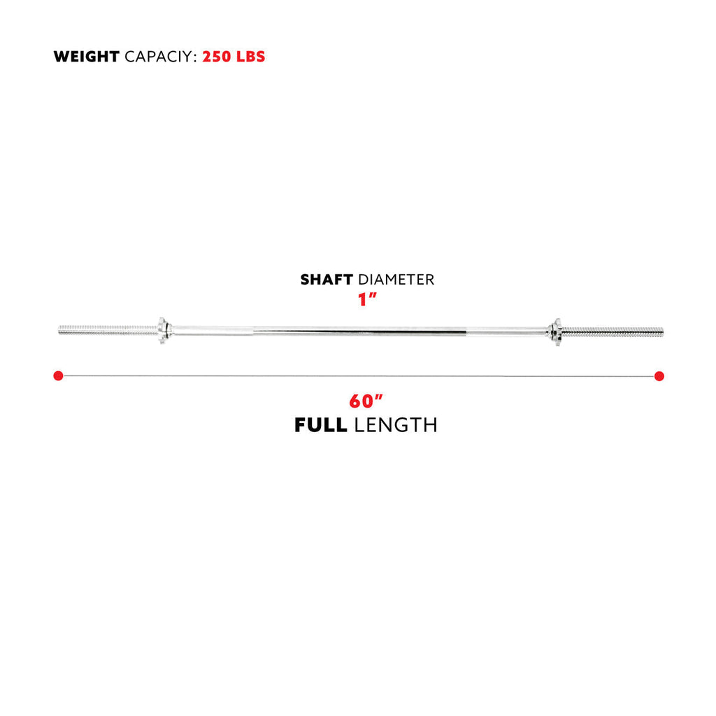 60 in Threaded Chrome Barbell Bar, 1 in Barbell Diameter w/ Ring Collars