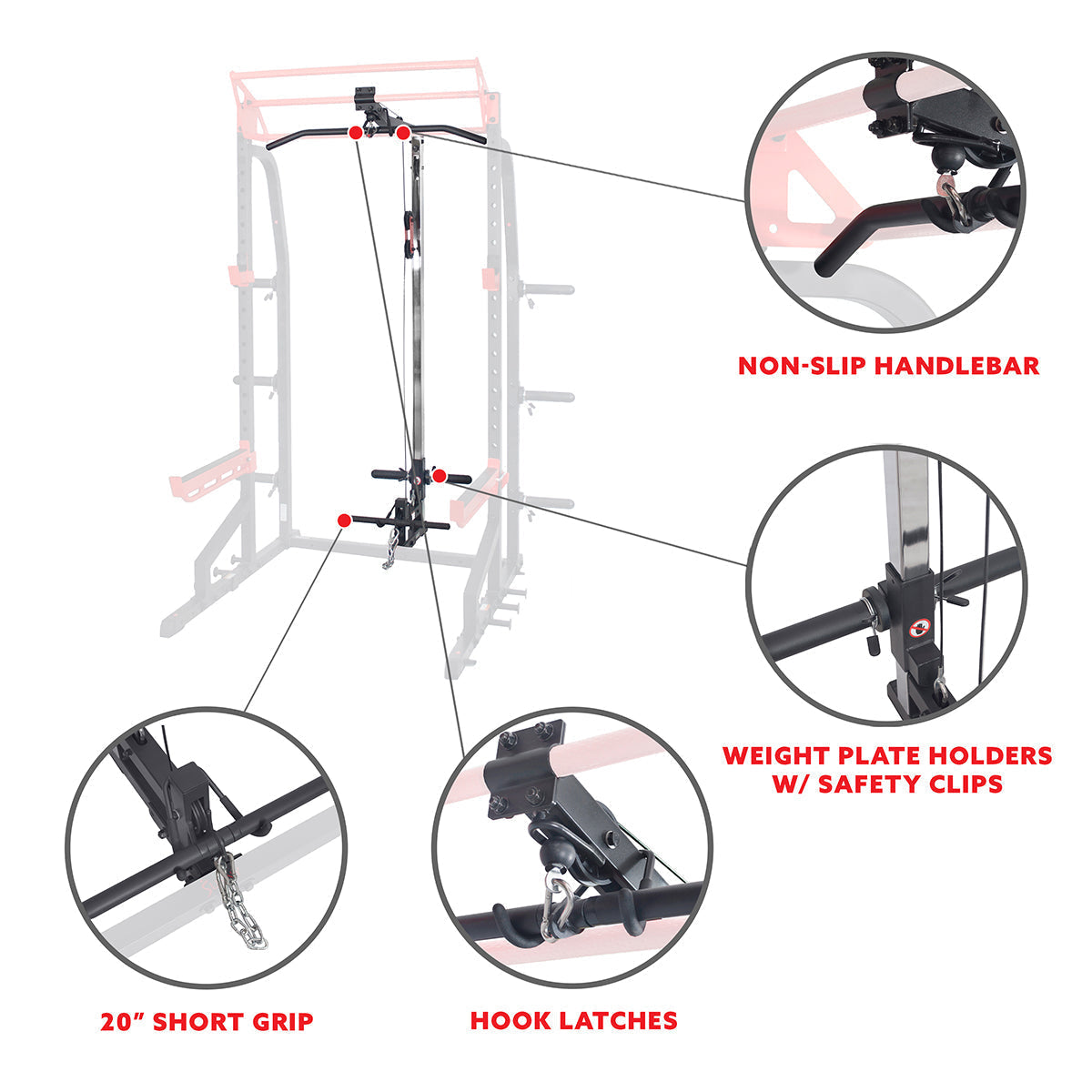 Lat Pull Down Attachment Pulley System for Power Racks