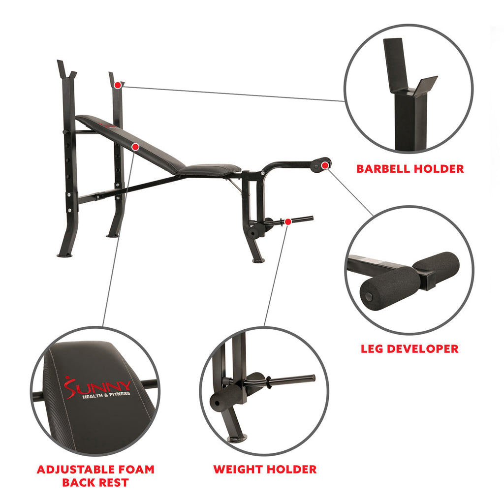 Adjustable Weight Bench w/ Decline, Flat and Incline Training Positions and Leg Developer