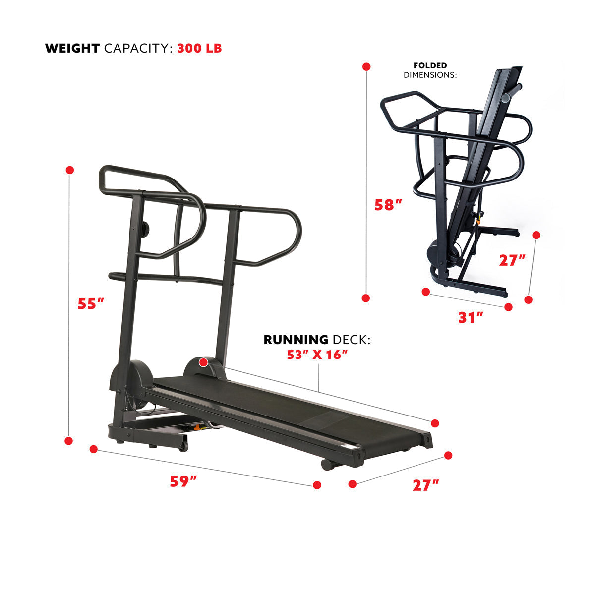Force Fitmill Manual Treadmill w/ High Weight Capacity, Magnetic Resistance and Dual Flywheel