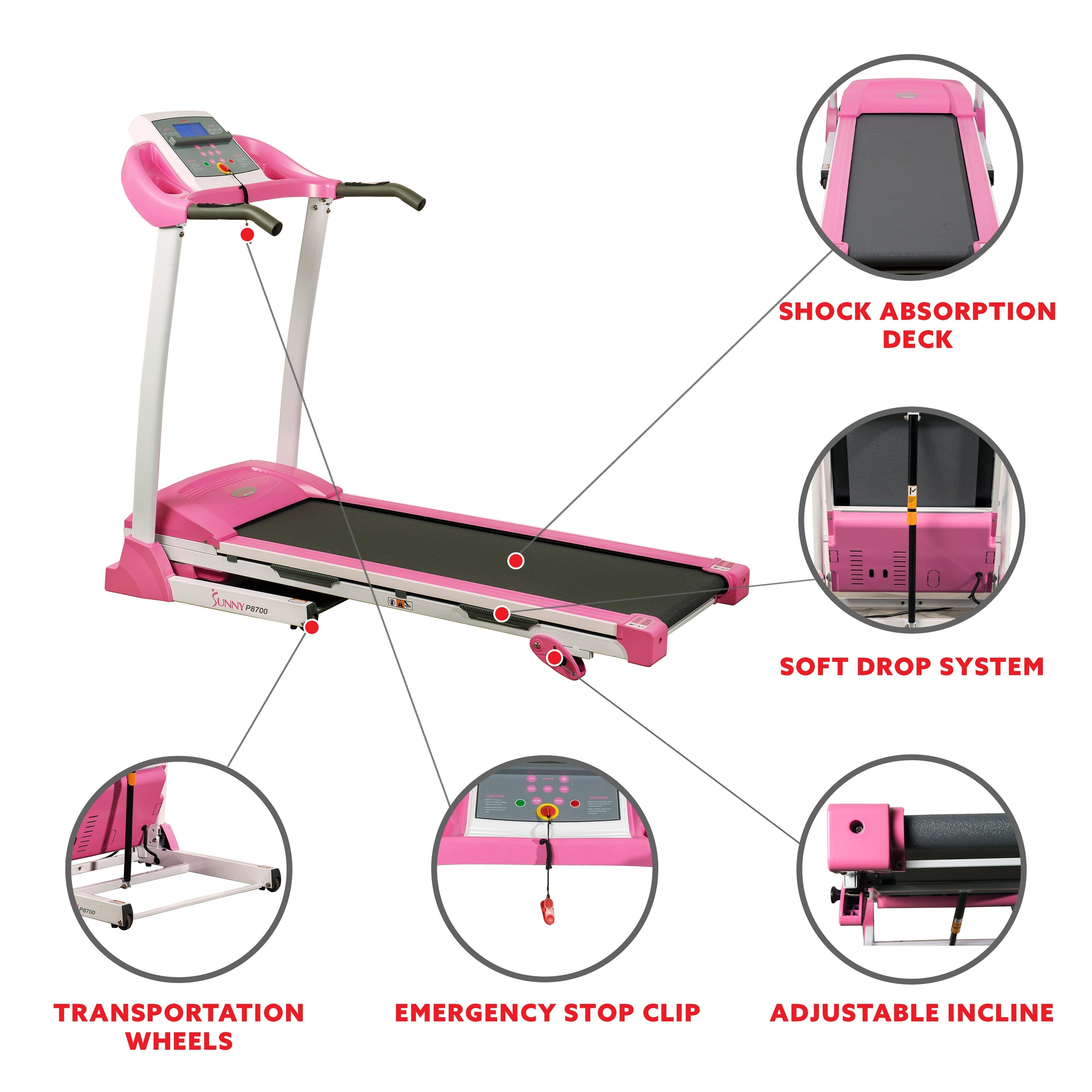 Pink Treadmill w/ Manual Incline and LCD Display