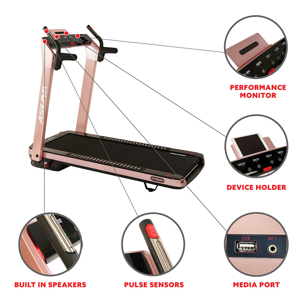 SpaceFlex Running Treadmill w/ Auto Incline, Foldable Wide Deck - Pink