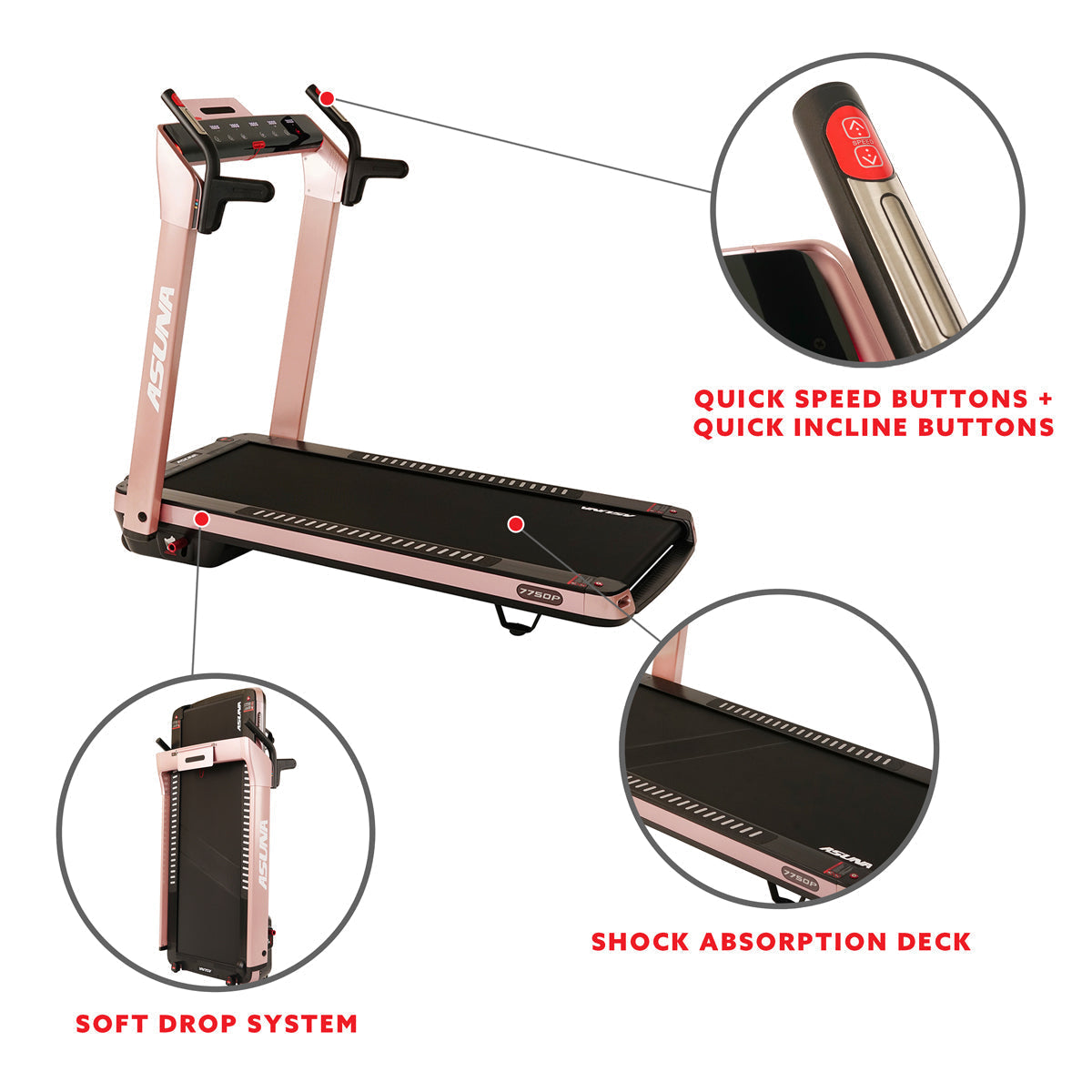 SpaceFlex Running Treadmill w/ Auto Incline, Foldable Wide Deck - Pink
