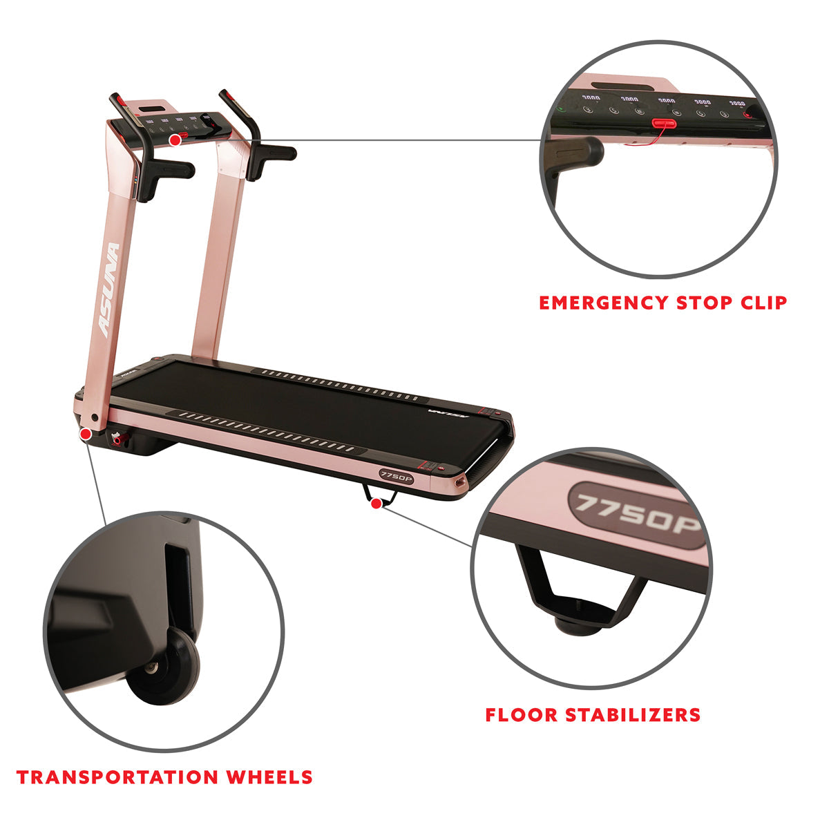 SpaceFlex Running Treadmill w/ Auto Incline, Foldable Wide Deck - Pink